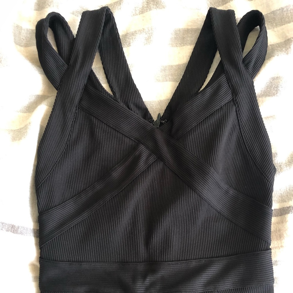 Armani Exchange LBD XS black ribbed midi